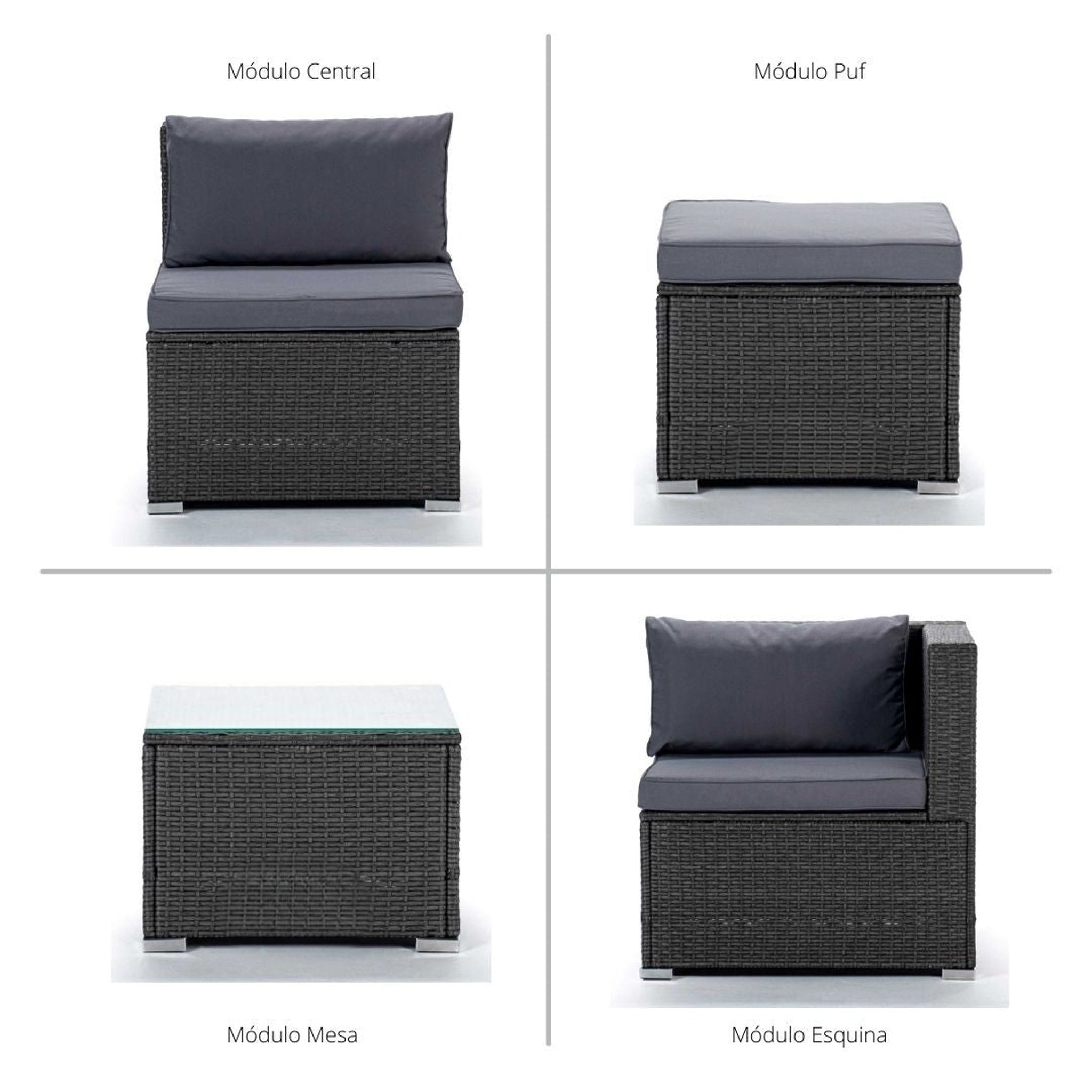 Sillón Modular de Jardín Bahamas — Ratán Sintético y Acero | Módulo Individual