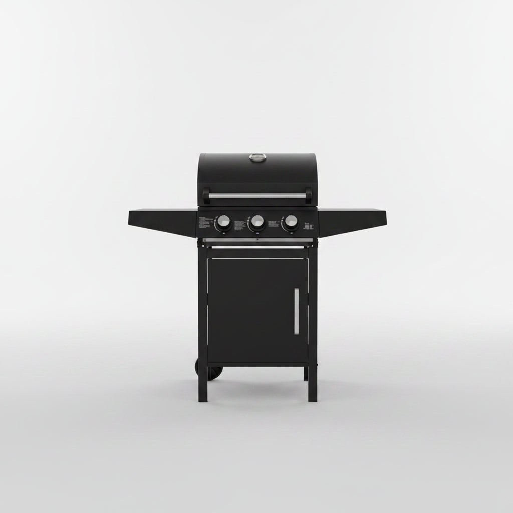 Barbacoa de Gas Brasa Nova 3 Quemadores 8,4 kW — Acero Negro Mate con Termómetro