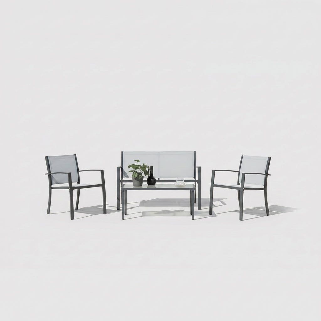 Conjunto de Jardín Arvendis 4 Plazas — Acero Galvanizado y Textileno | Gris