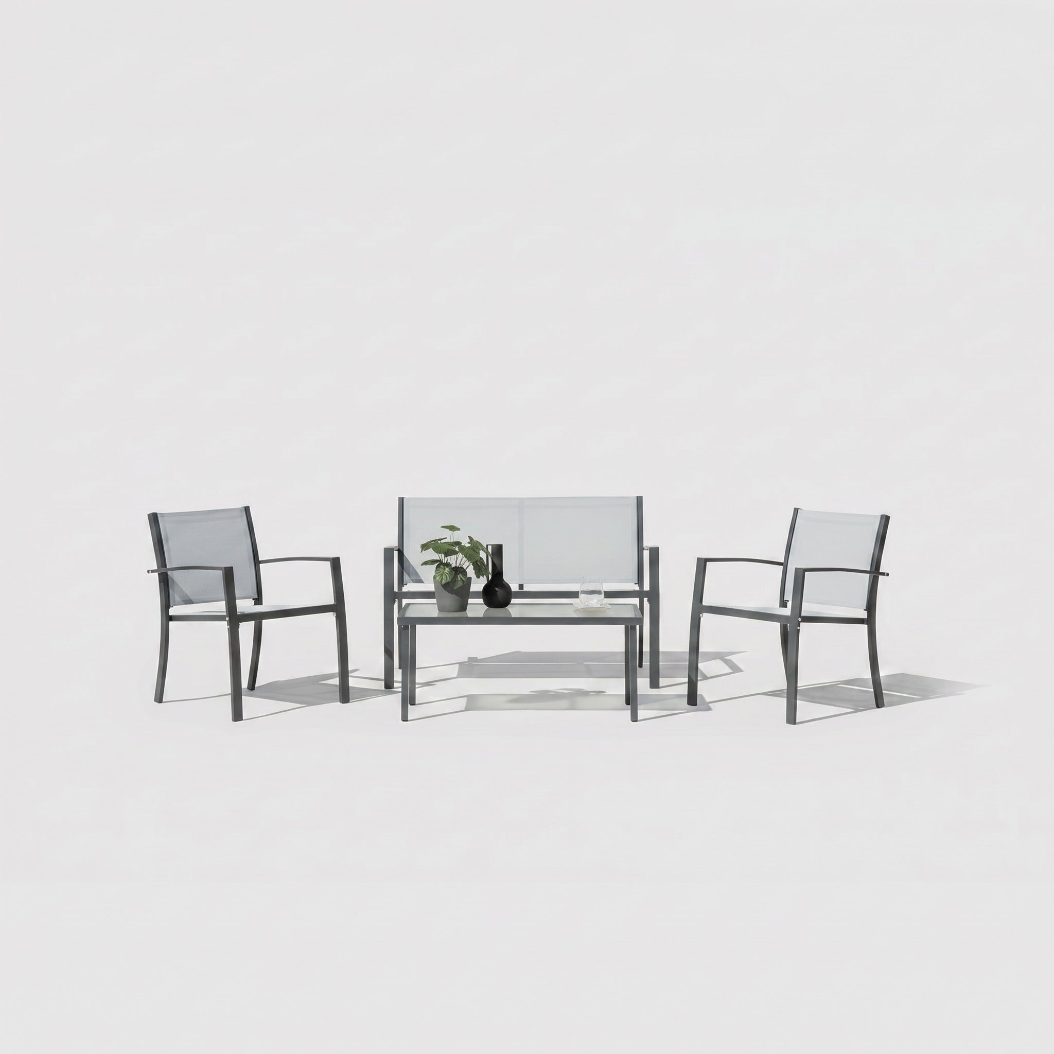 Conjunto de Jardín Arvendis 4 Plazas — Acero Galvanizado y Textileno | Gris