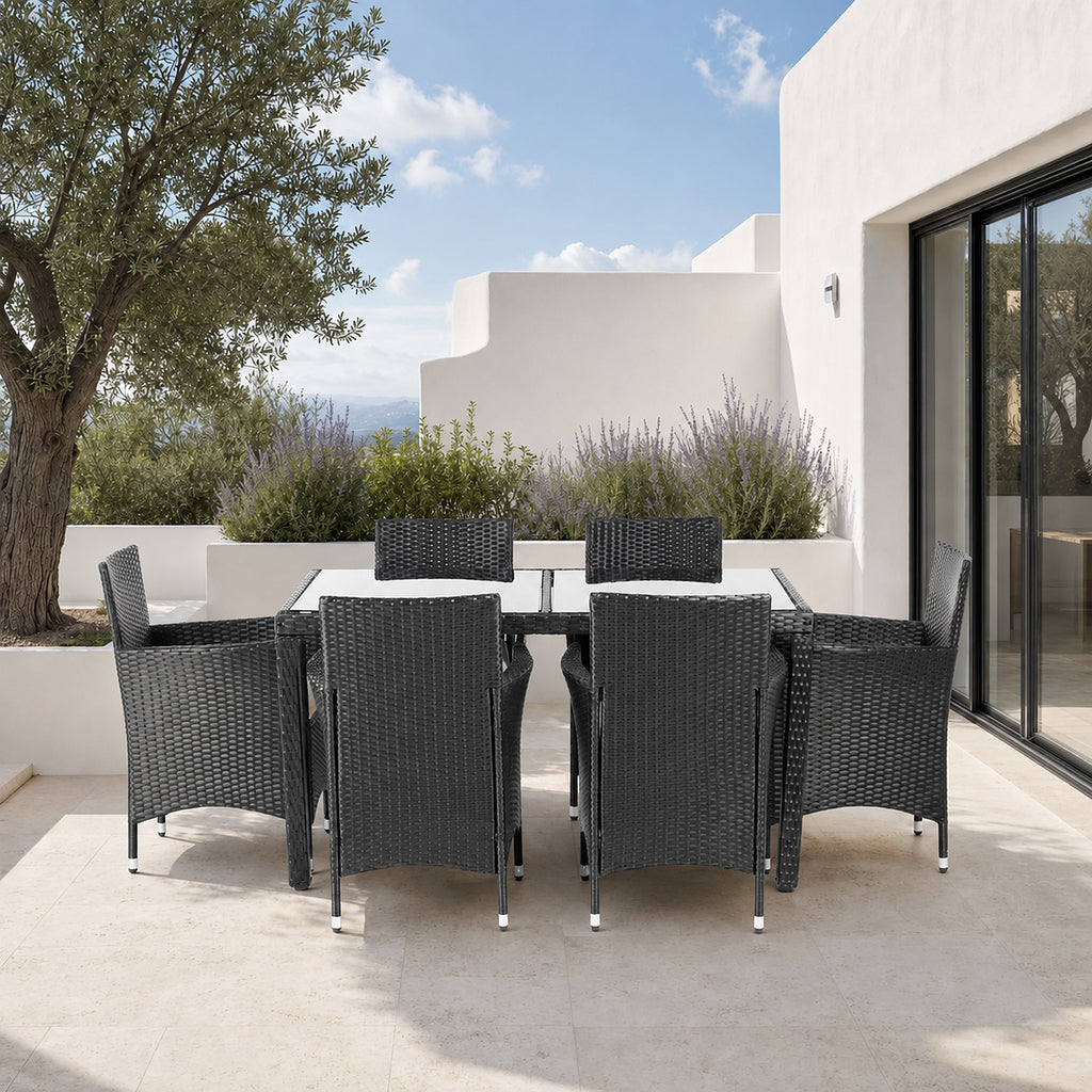 Comedor de Jardín Zurich 6 Plazas — Ratán Sintético | Negro