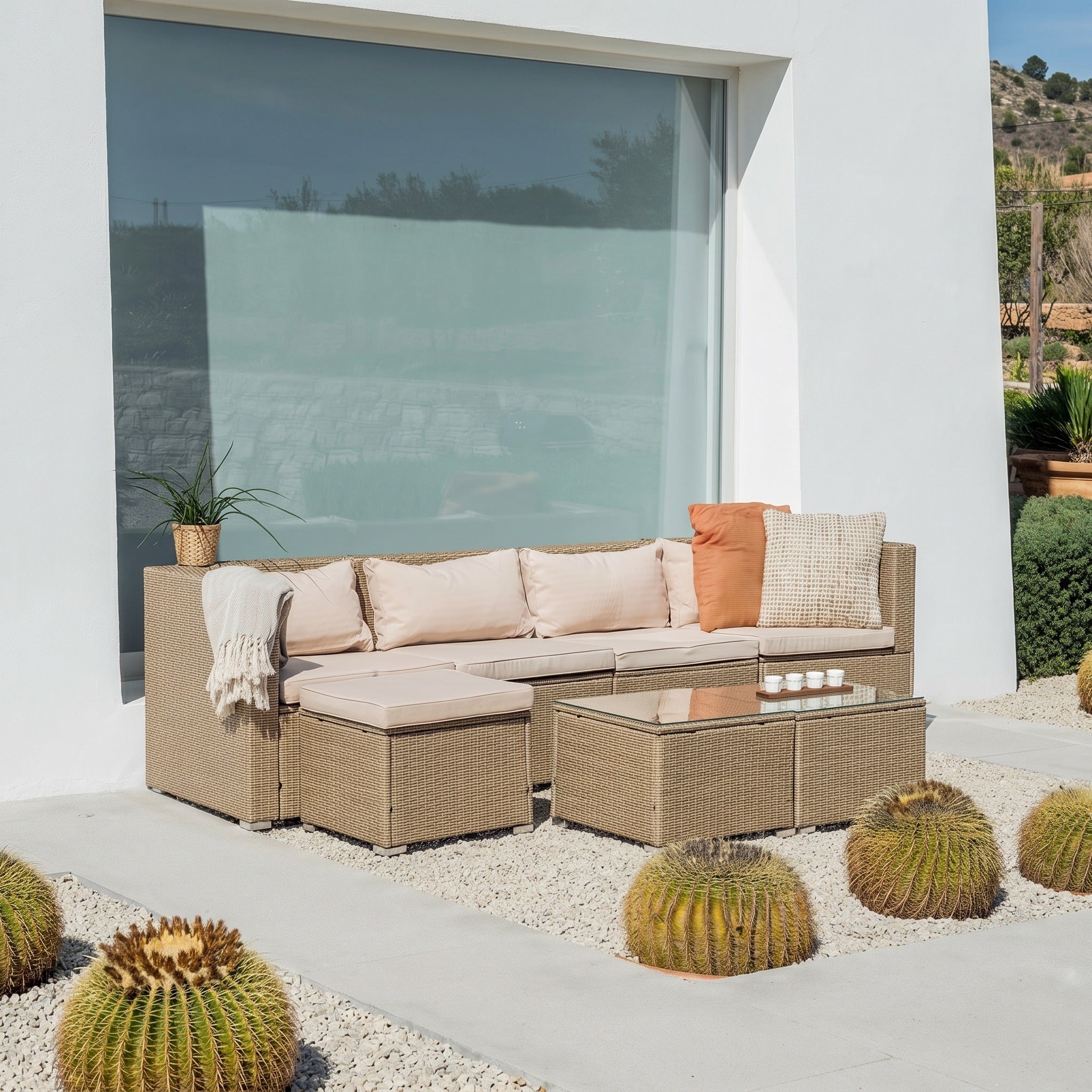 Conjunto de Jardín Ravello Cuatro con Doble Mesa — Ratán Sintético — vista 11