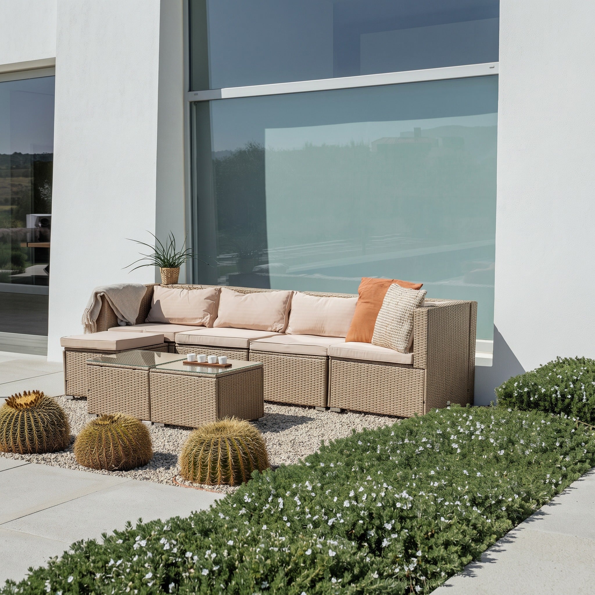 Conjunto de Jardín Ravello Cuatro con Doble Mesa — Ratán Sintético — vista 12