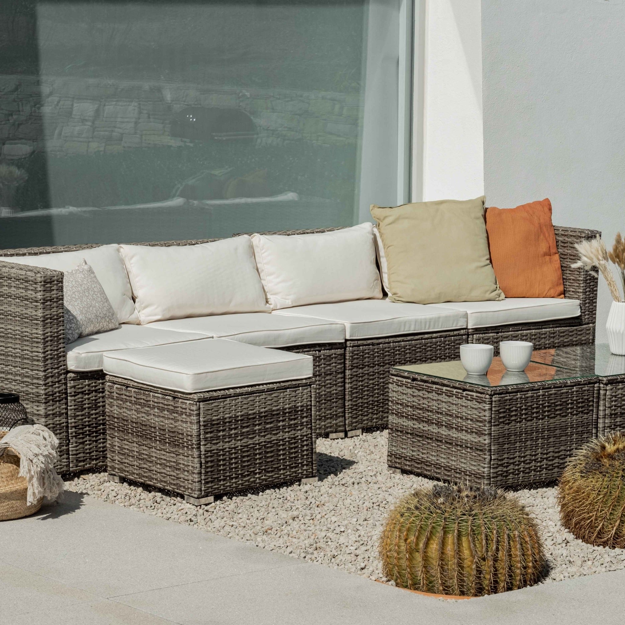 Conjunto de Jardín Ravello Cuatro con Doble Mesa — Ratán Sintético — vista 14