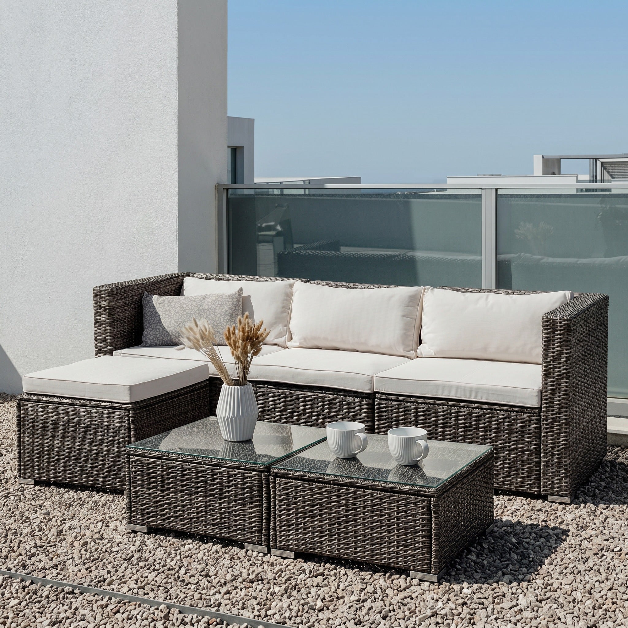 Conjunto de Jardín Ravello Cuatro con Doble Mesa — Ratán Sintético — vista 20