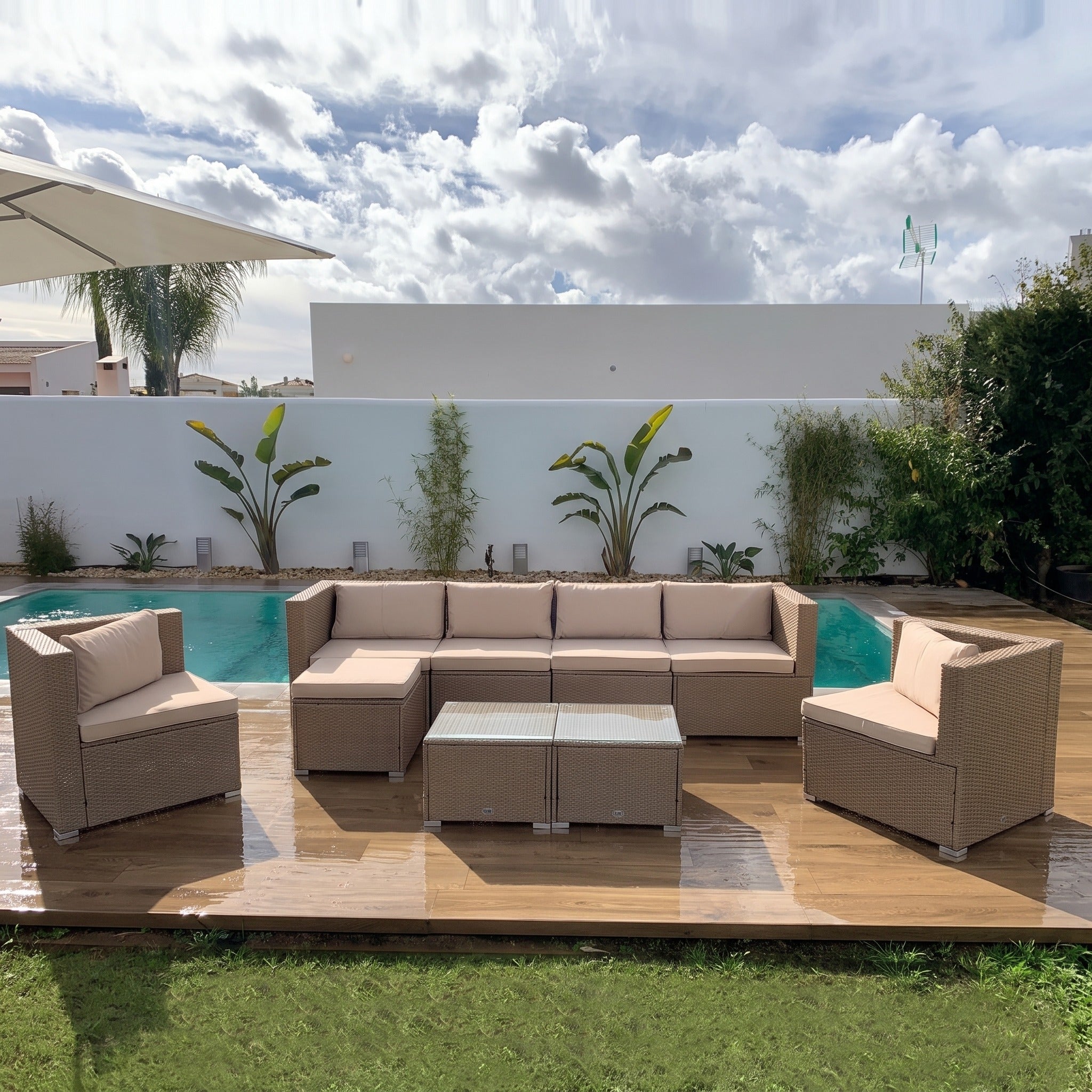 Conjunto de Jardín Ravello Doble Sofá — Ratán Sintético