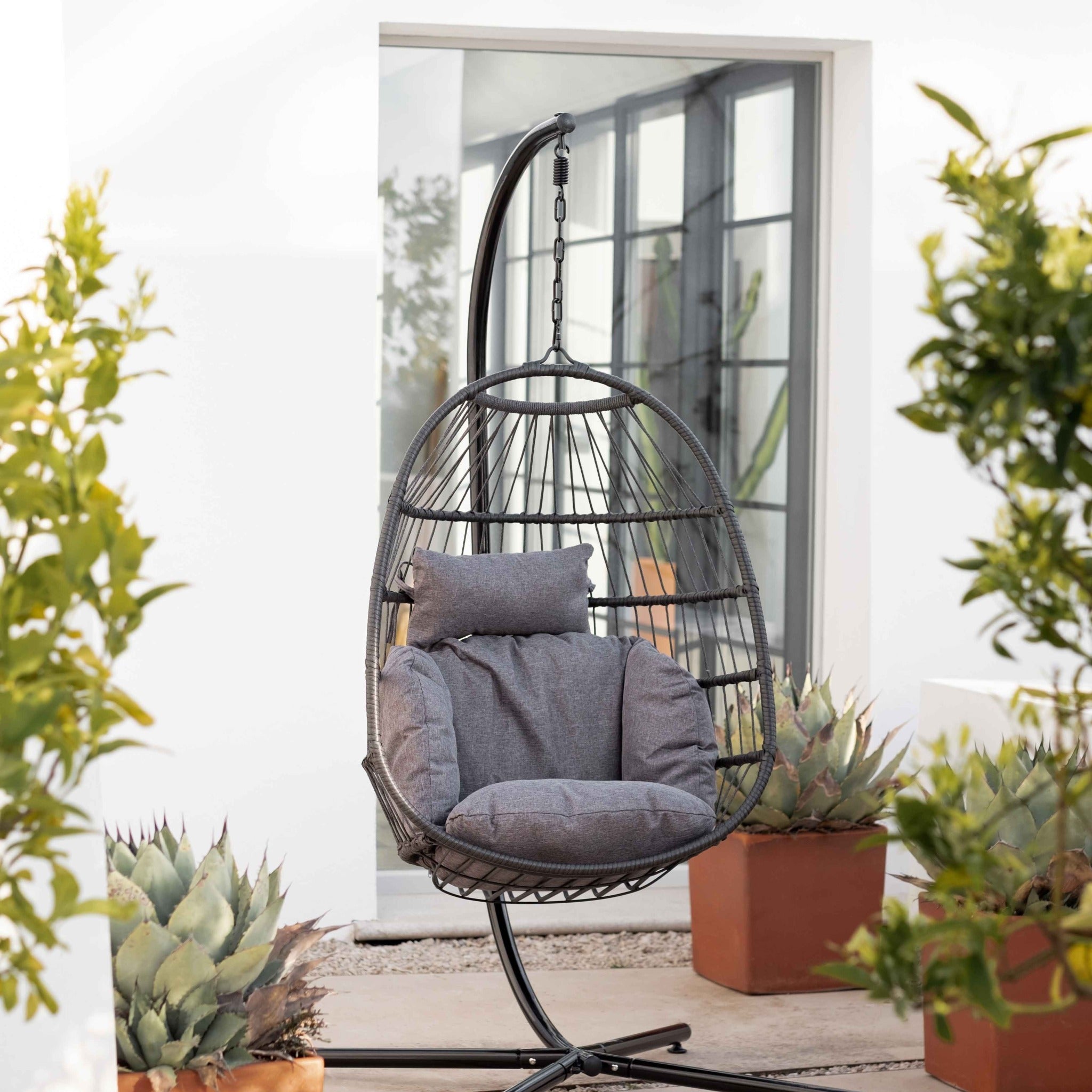 Sillón Huevo Colgante de Jardín Dravena — Ratán Sintético y Acero | Beige — vista 6