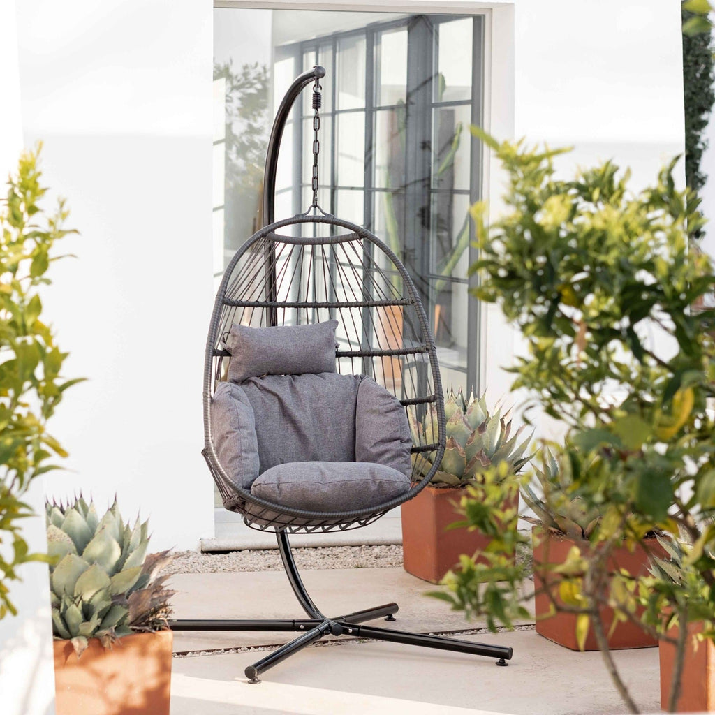 Sillón Huevo Colgante de Jardín Dravena — Ratán Sintético y Acero | Beige — vista 10