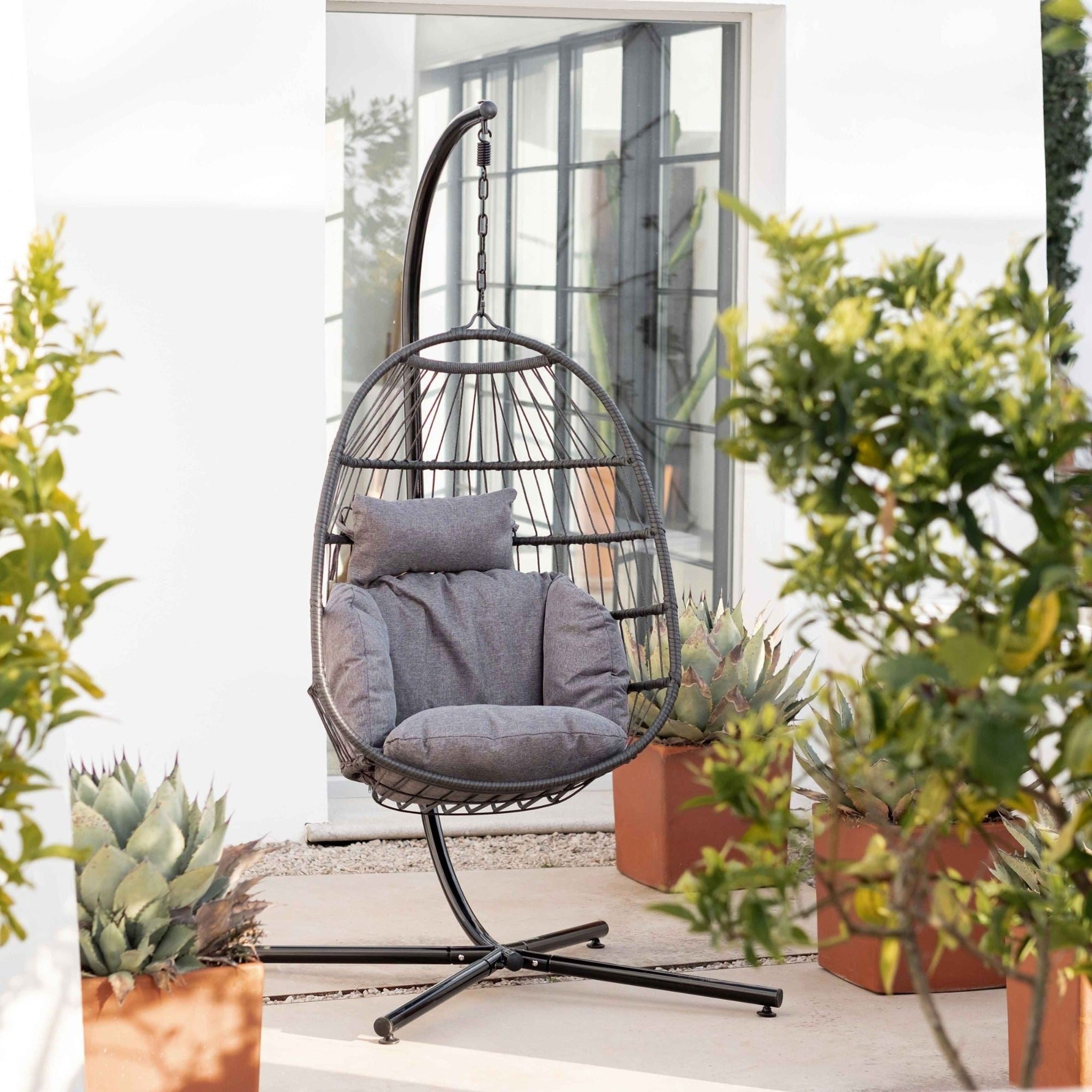 Sillón Huevo Colgante de Jardín Dravena — Ratán Sintético y Acero | Beige — vista 10