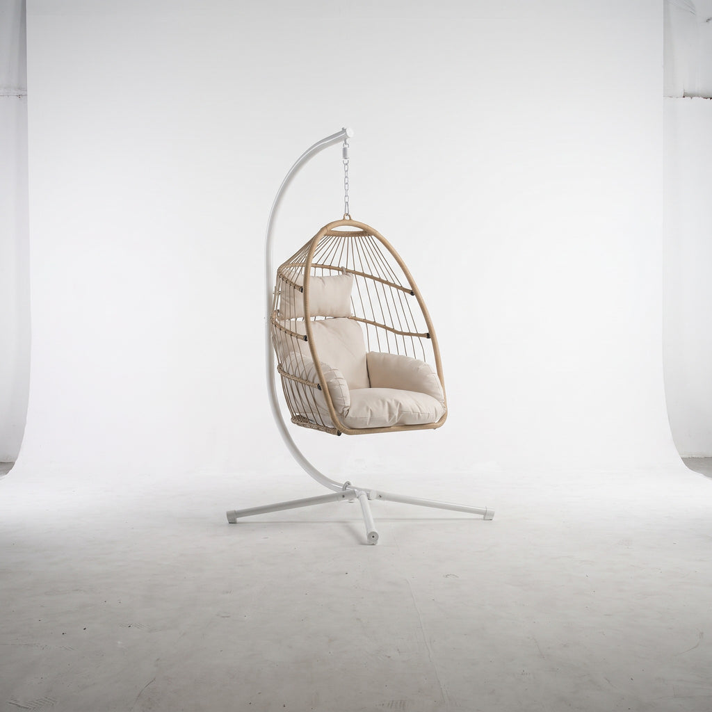 Sillón Huevo Colgante de Jardín Dravena — Ratán Sintético y Acero | Beige — vista 11