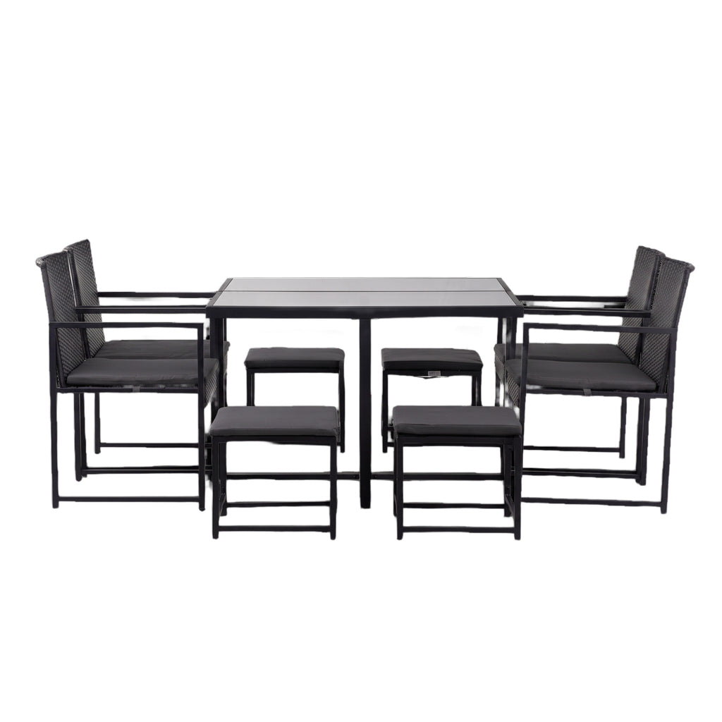 Conjunto de Jardín Amsterdam 8 Plazas — Ratán Sintético y Acero | 4 Sillones, 4 Pufs y Mesa — vista 2