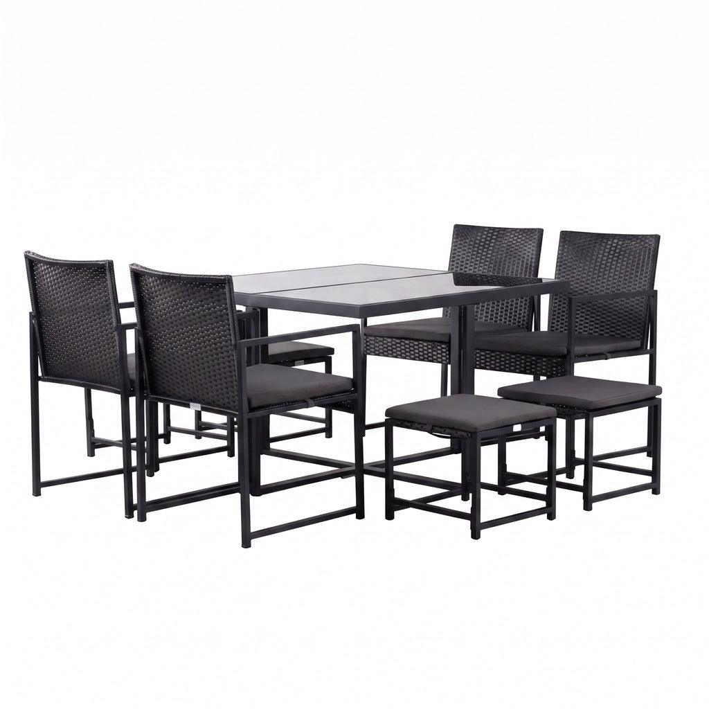Conjunto de Jardín Amsterdam 8 Plazas — Ratán Sintético y Acero | 4 Sillones, 4 Pufs y Mesa
