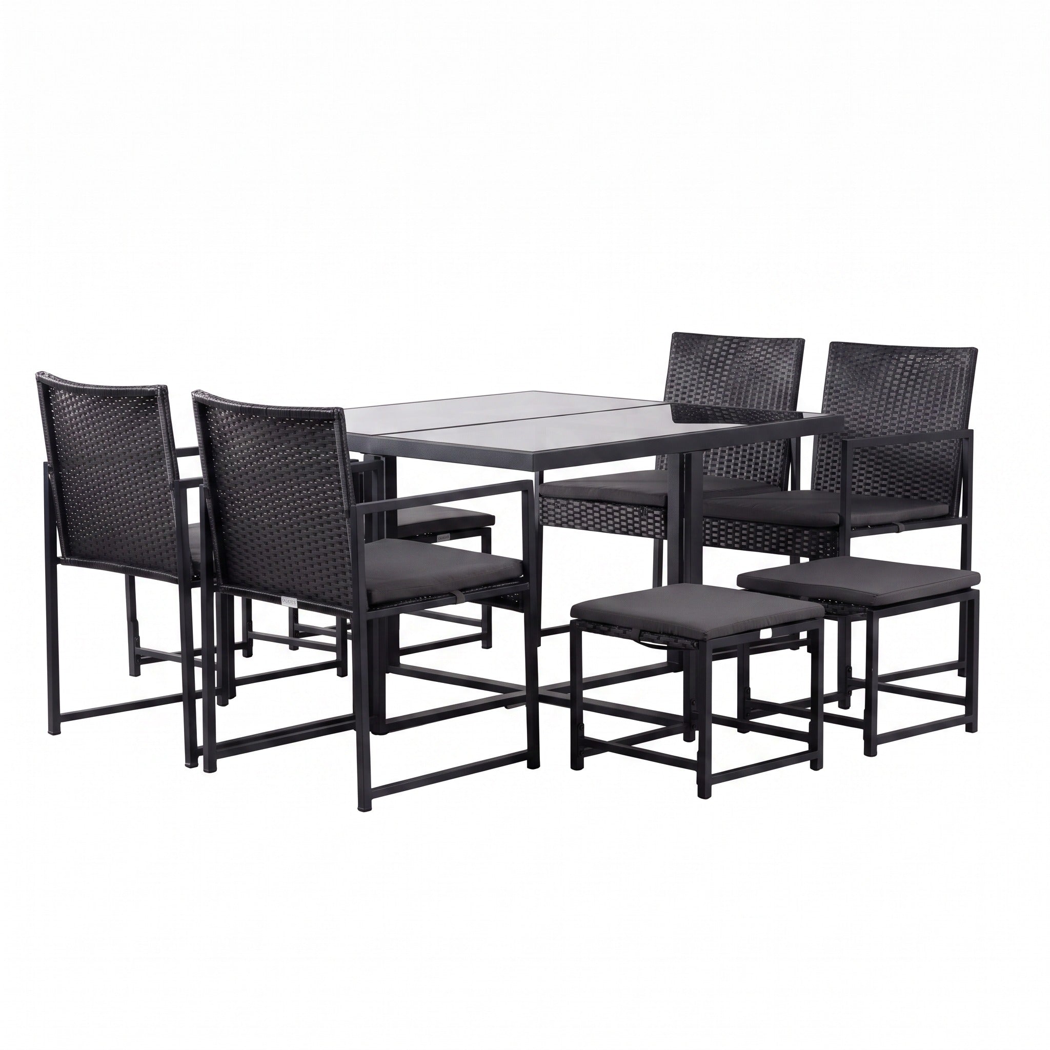 Conjunto de Jardín Amsterdam 8 Plazas — Ratán Sintético y Acero | 4 Sillones, 4 Pufs y Mesa