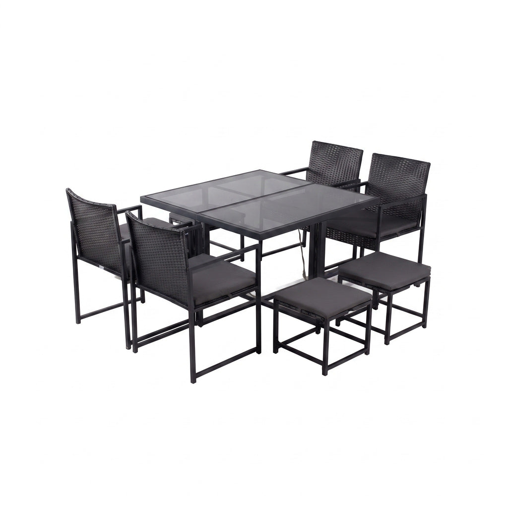 Conjunto de Jardín Amsterdam 8 Plazas — Ratán Sintético y Acero | 4 Sillones, 4 Pufs y Mesa — vista 3