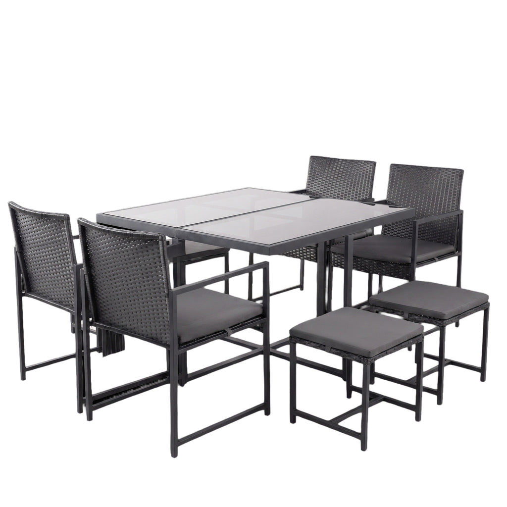 Conjunto de Jardín Amsterdam 8 Plazas — Ratán Sintético y Acero | 4 Sillones, 4 Pufs y Mesa — vista 5