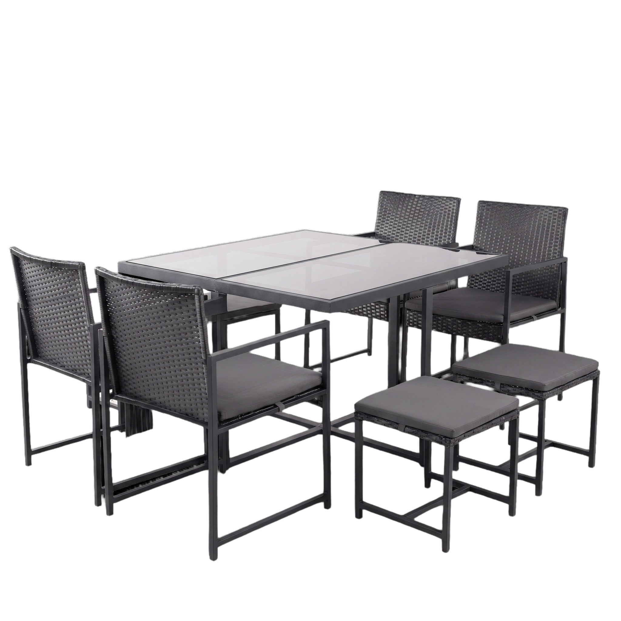 Conjunto de Jardín Amsterdam 8 Plazas — Ratán Sintético y Acero | 4 Sillones, 4 Pufs y Mesa — vista 5