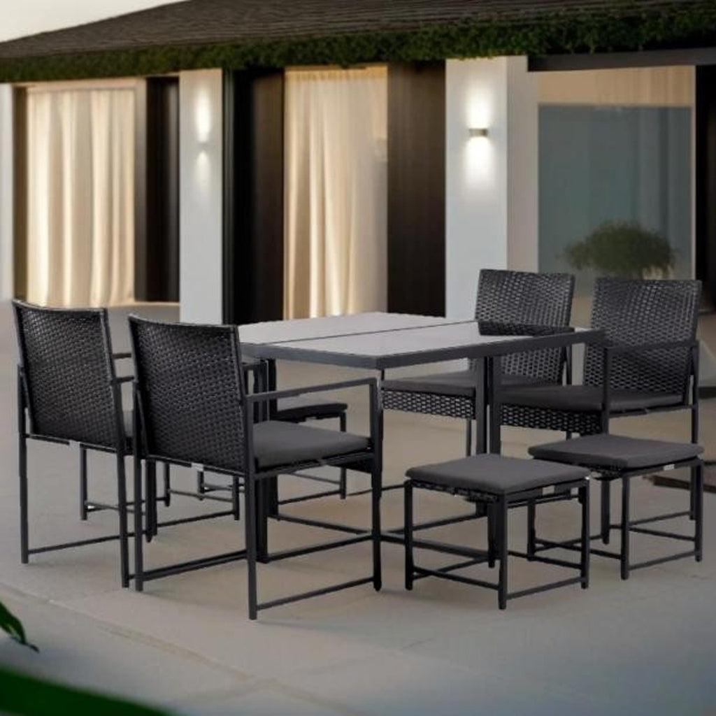 Conjunto de Jardín Amsterdam 8 Plazas — Ratán Sintético y Acero | 4 Sillones, 4 Pufs y Mesa — vista 9