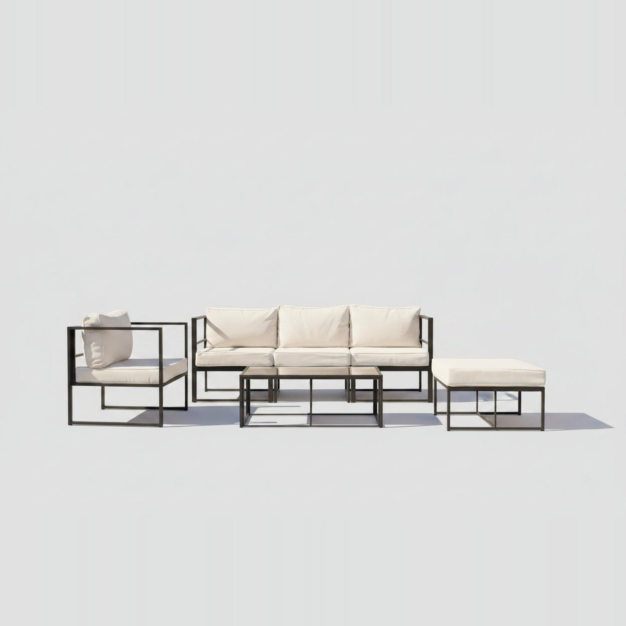 Conjunto de Jardín Portofino 5 Plazas — Sofá Modular con Puf, Acero y Cojines Premium