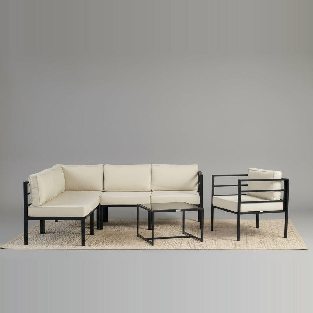 Conjunto de Jardín Estocolmo 5 Plazas — Sofá Modular, Acero y Cojines Premium