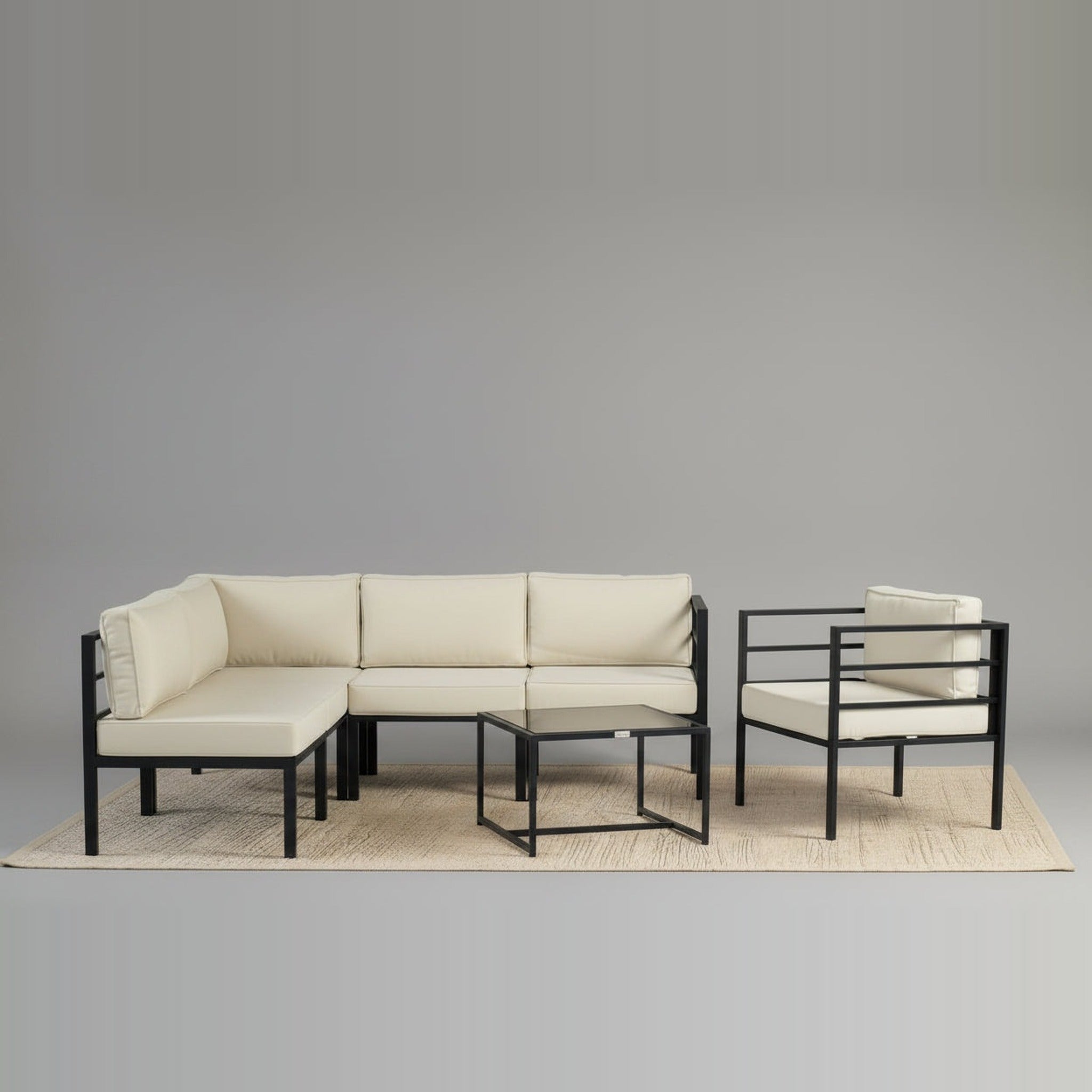 Conjunto de Jardín Estocolmo 5 Plazas — Sofá Modular, Acero y Cojines Premium