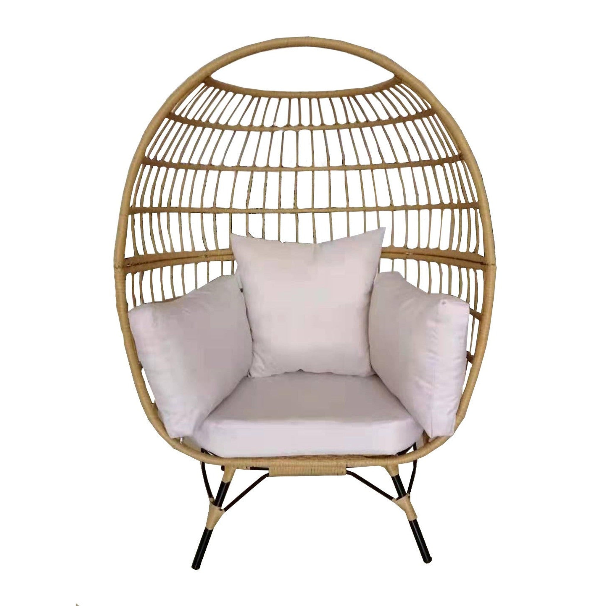 Sillón Huevo de Jardín Corvian — Ratán Sintético y Acero | Beige — vista 2