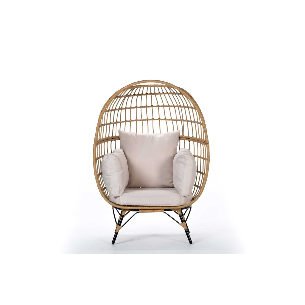 Sillón Huevo de Jardín Corvian — Ratán Sintético y Acero | Beige — vista 3