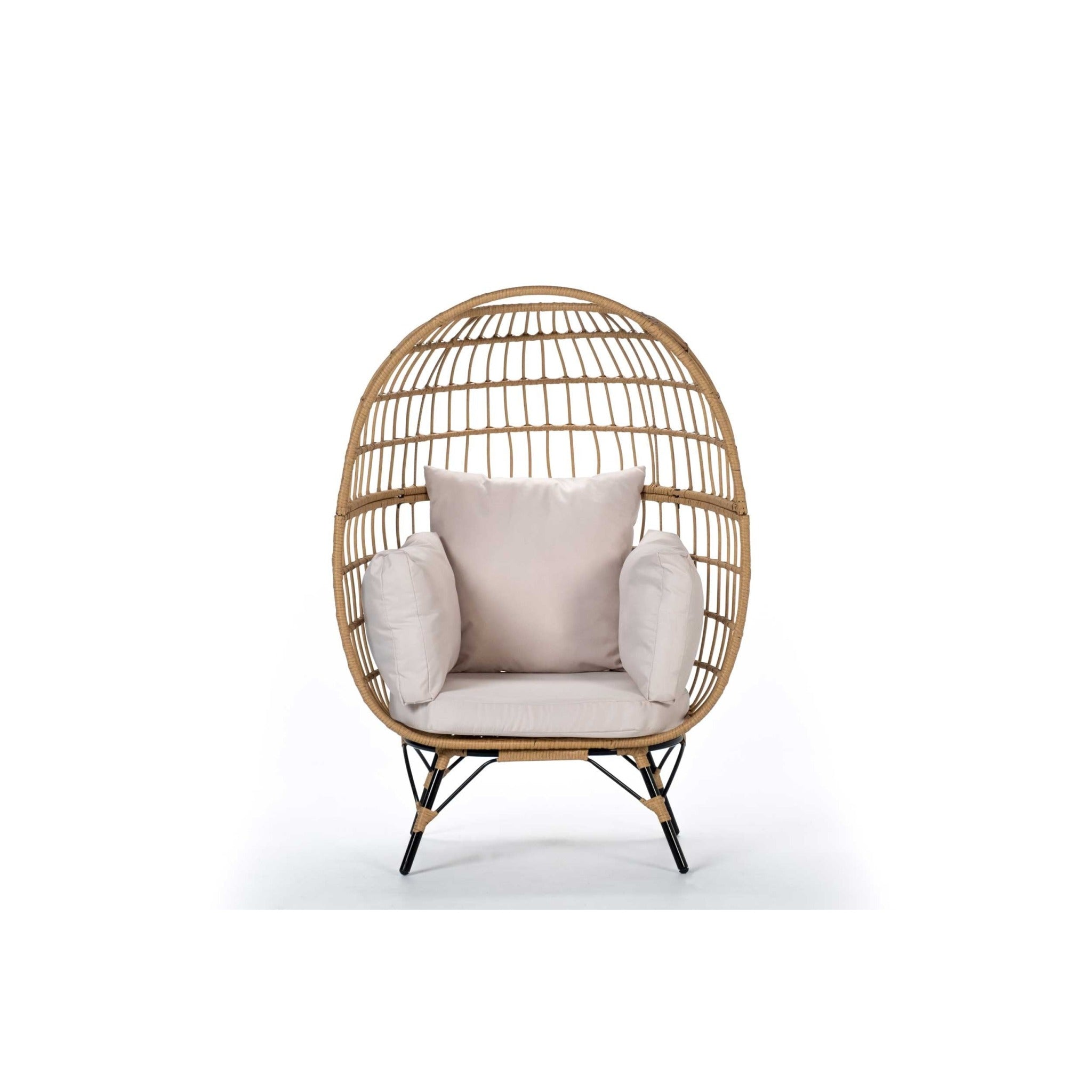 Sillón Huevo de Jardín Corvian — Ratán Sintético y Acero | Beige — vista 3