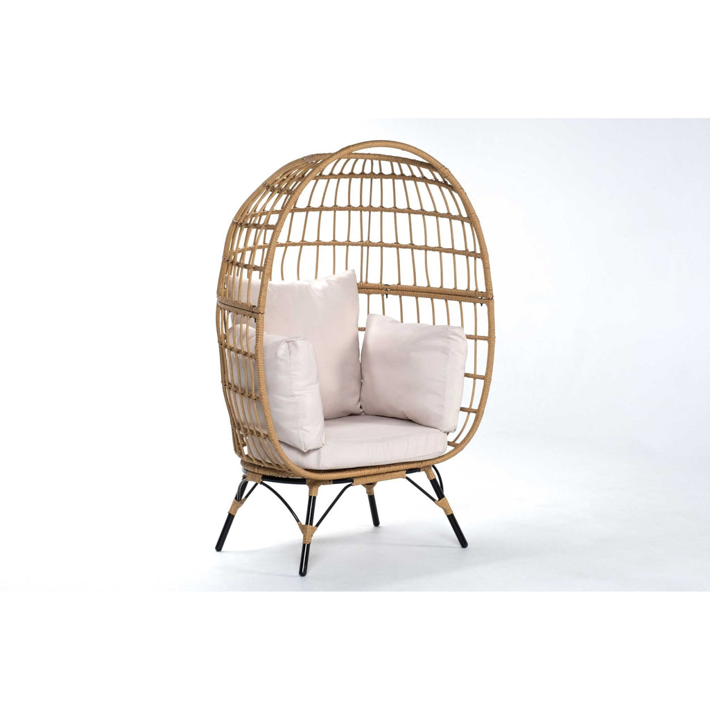 Sillón Huevo de Jardín Corvian — Ratán Sintético y Acero | Beige — vista 4
