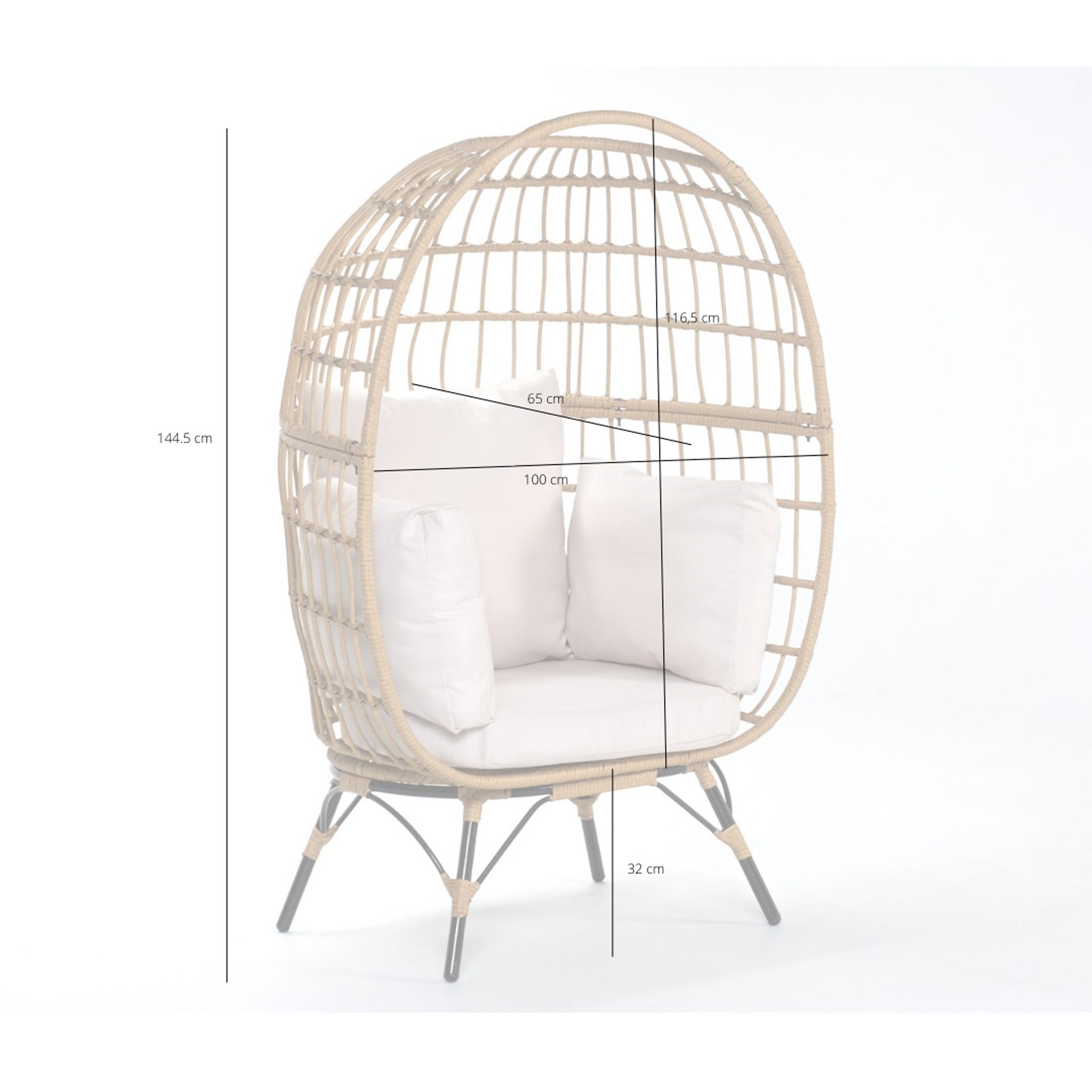 Sillón Huevo de Jardín Corvian — Ratán Sintético y Acero | Beige — vista 5
