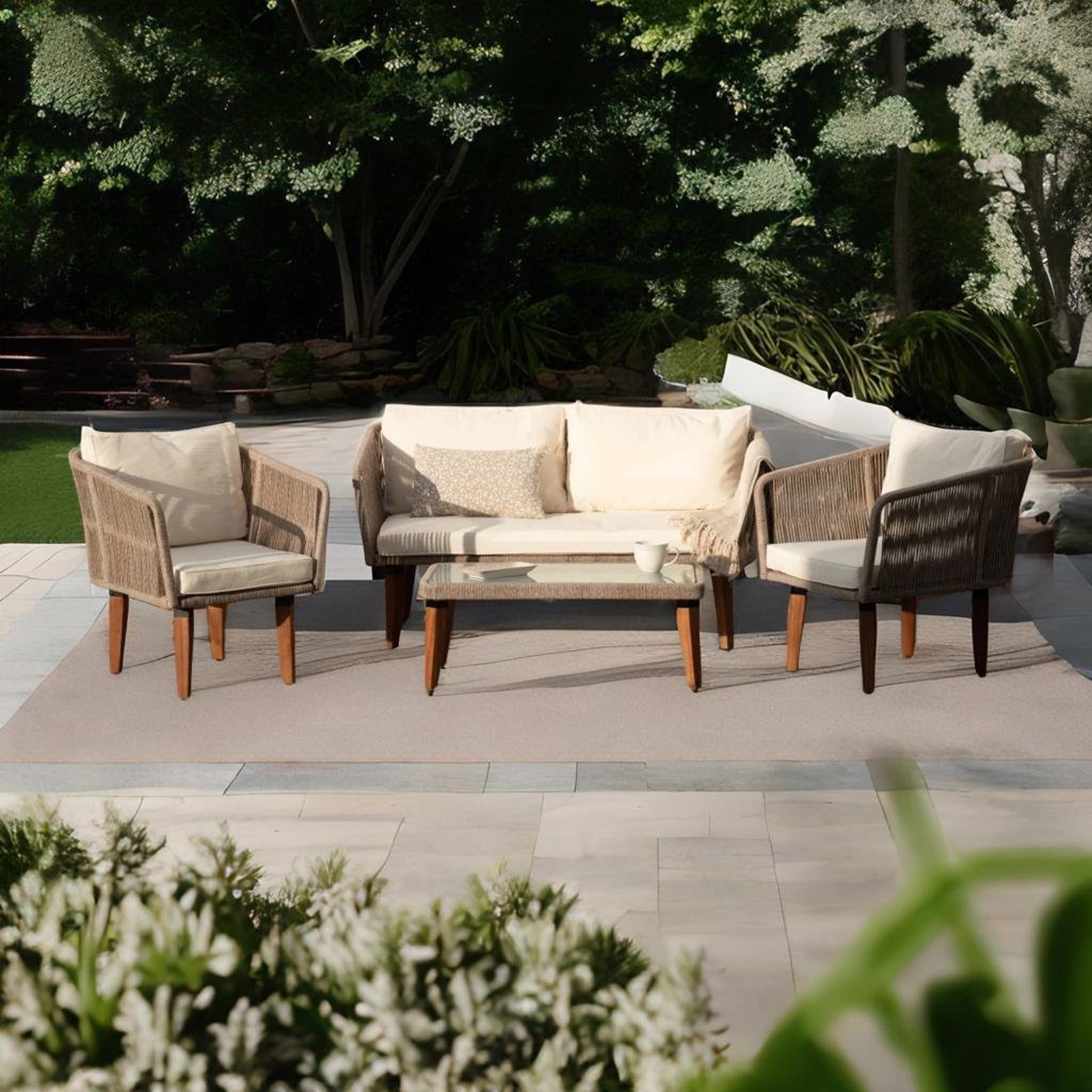 Conjunto de Jardín Santa Barbara 4 Plazas — Sofá, 2 Sillones y Mesa