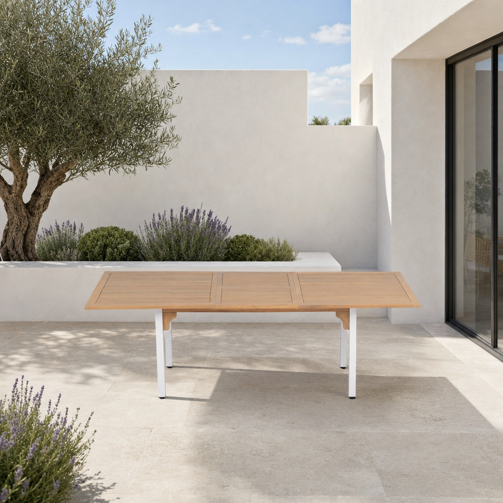 Mesa de Jardín Extensible Niza — Acero y Madera | Blanco