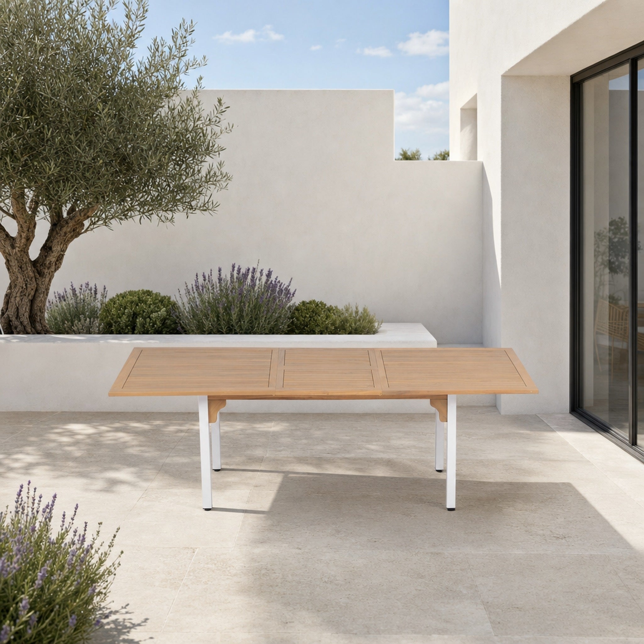 Mesa de Jardín Extensible Niza — Acero y Madera | Blanco