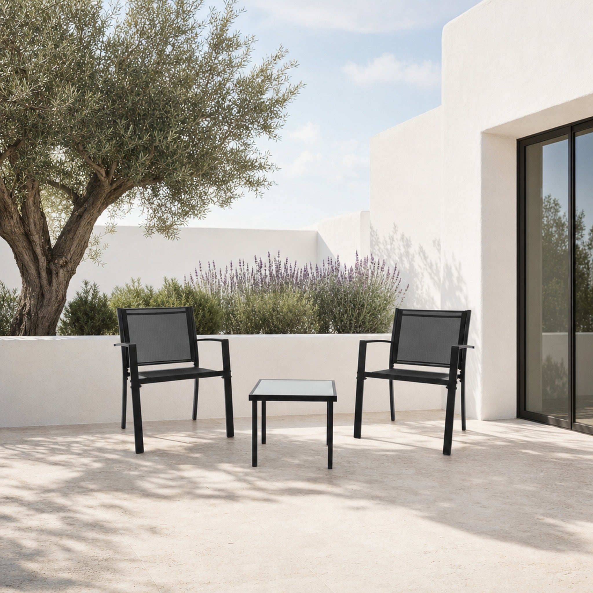 Conjunto de Jardín Amalfi 2 Plazas — Acero y Textileno | Negro