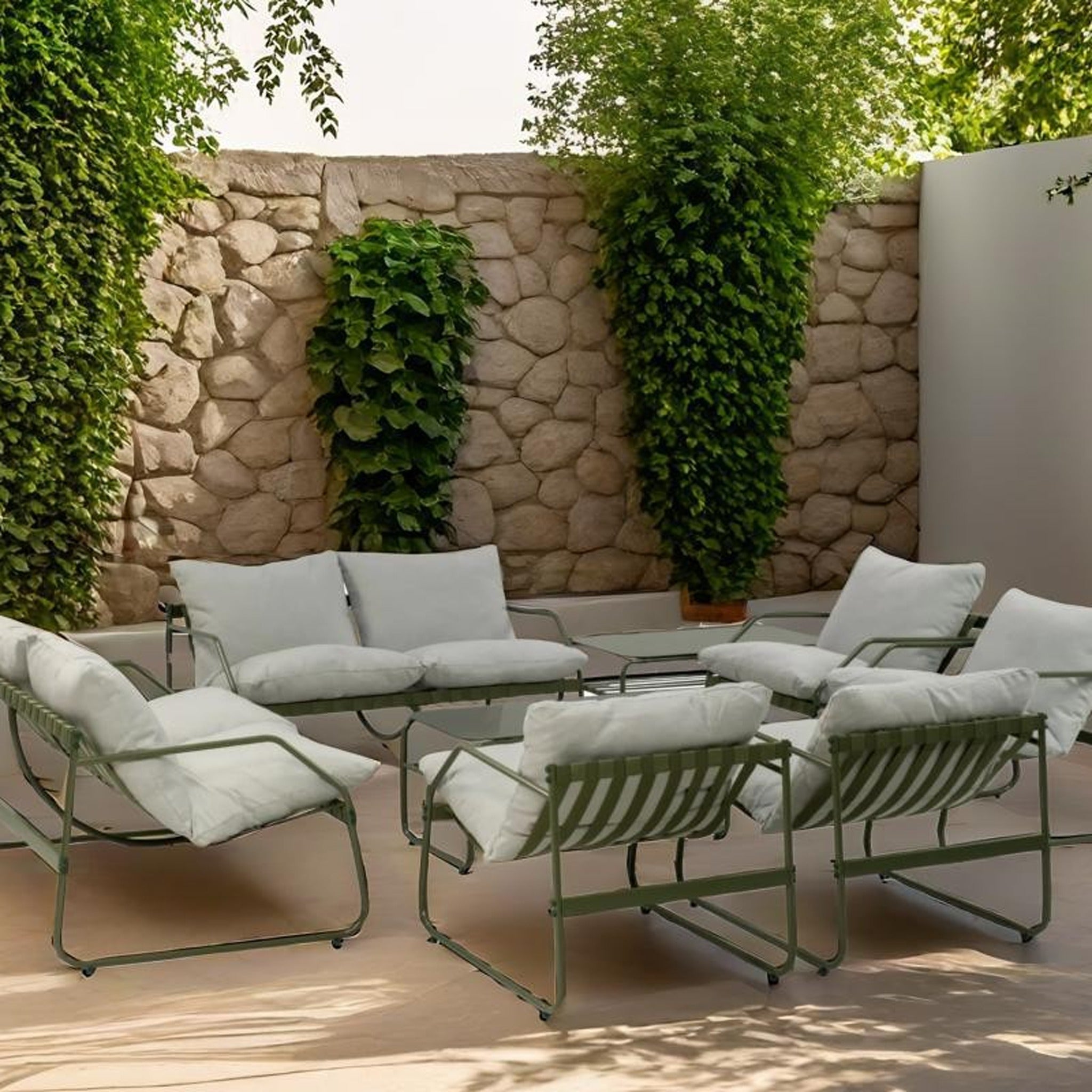 Conjunto de Jardín Genova Deluxe 8 Plazas — Cuerda Sintética y Acero | 2 Sofás, 4 Sillones y Mesa