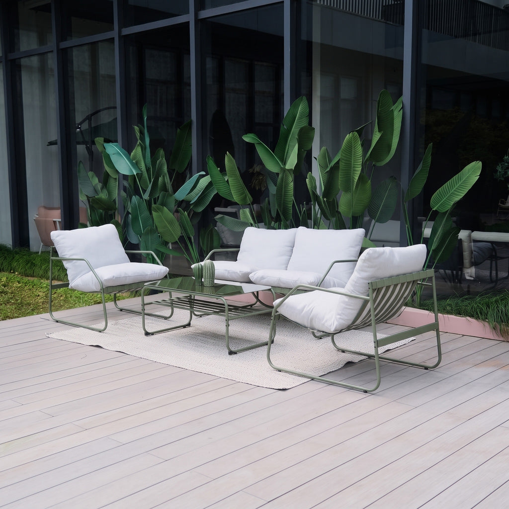 Conjunto de Jardín Genova Plus 4 Plazas — Cuerda Sintética y Acero | Sofá, 2 Sillones y Mesa