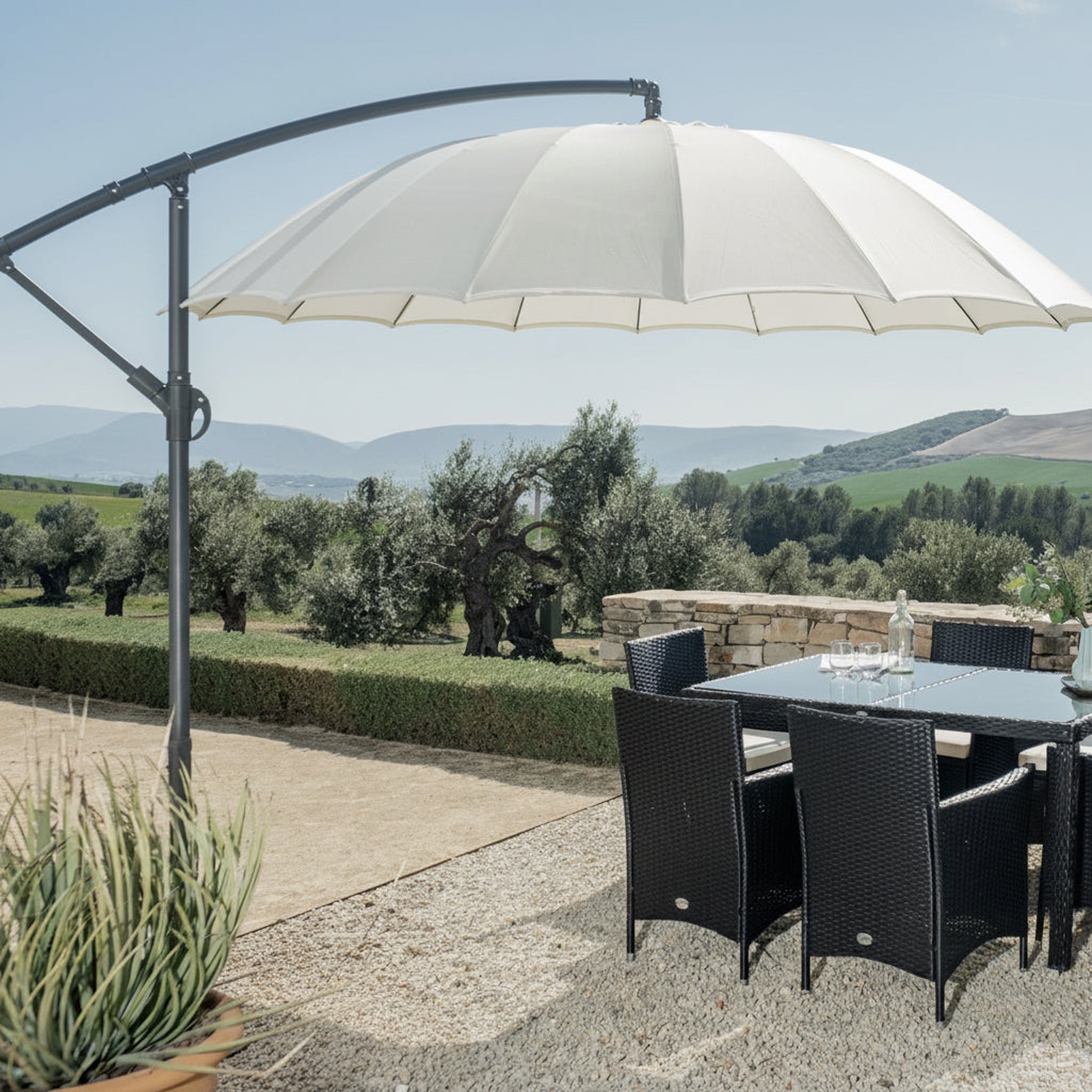 Parasol de Jardín Cordoba 3m con Manivela y Protección UV — Aluminio y Poliéster | Blanco
