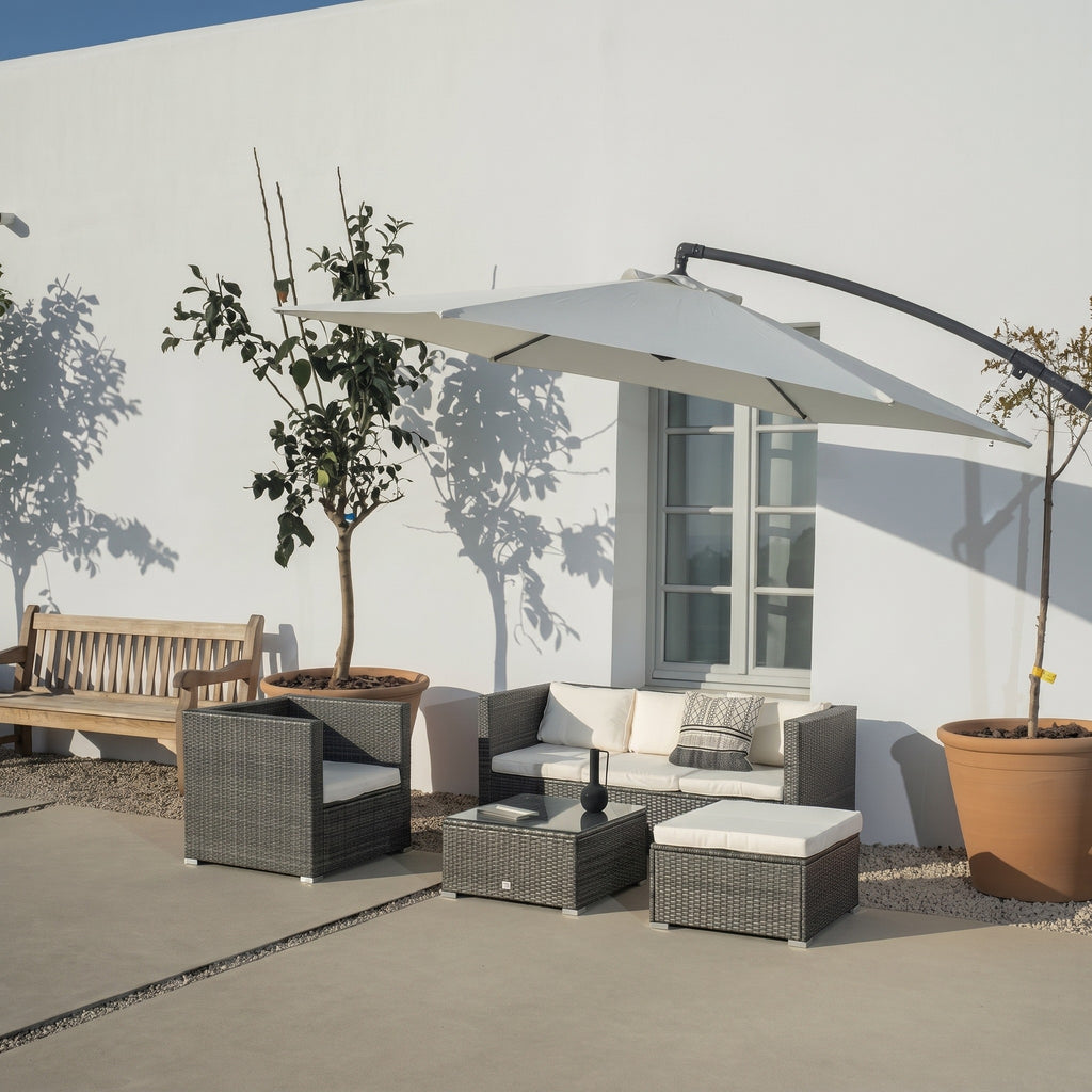 Parasol de Jardín Aura 3m con Manivela y Protección UV — Acero y Poliéster | Blanco y Beige