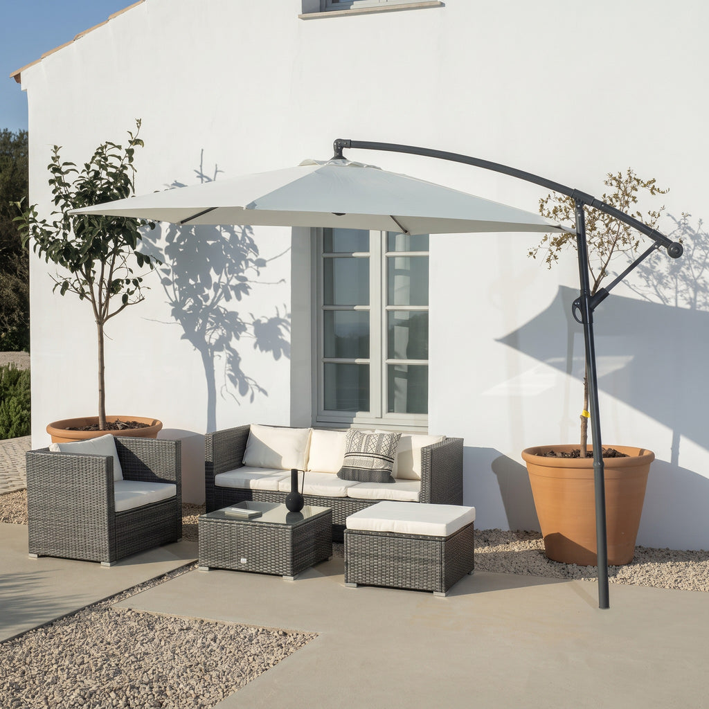 Parasol de Jardín Aura 3m con Manivela y Protección UV — Acero y Poliéster | Blanco y Beige — vista 15