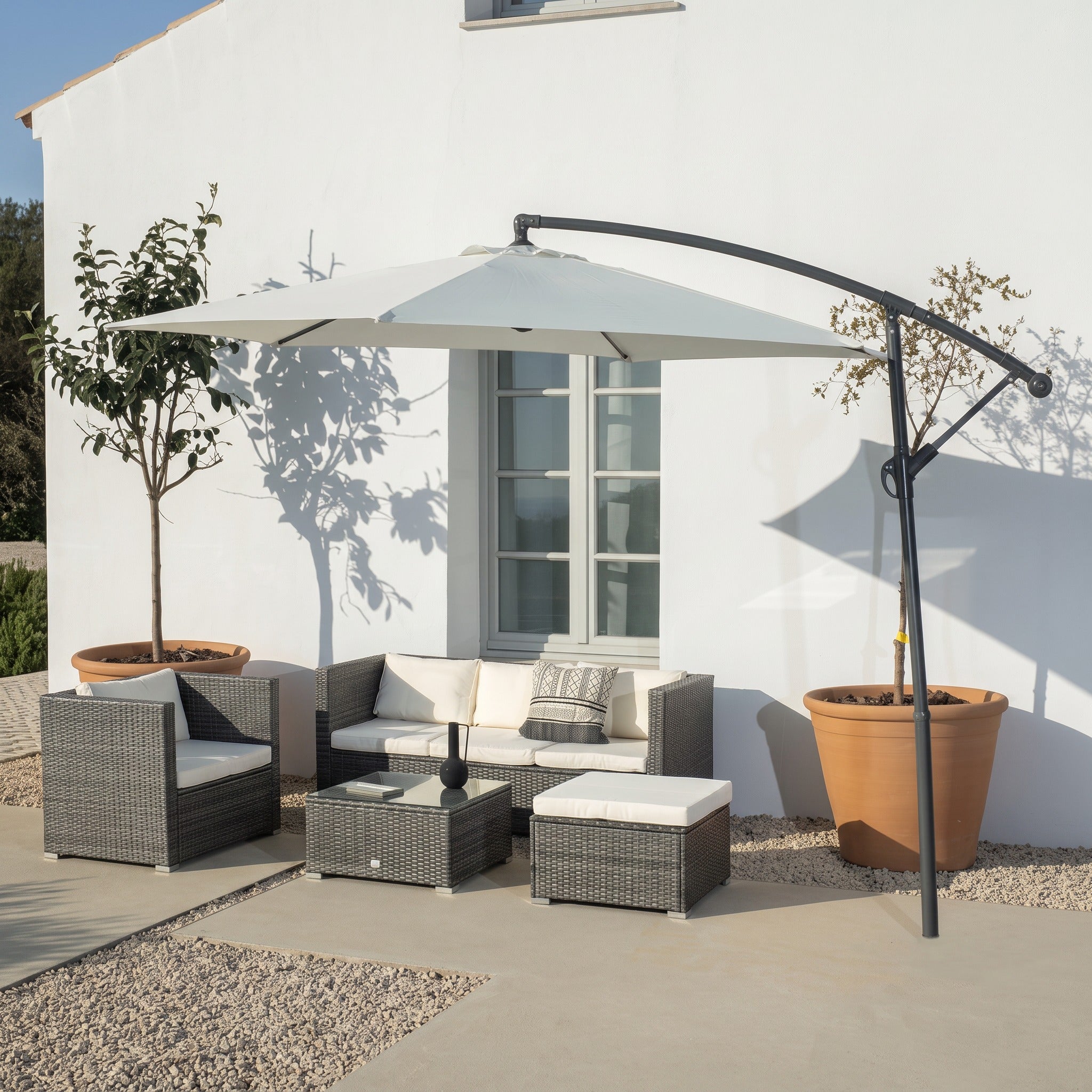 Parasol de Jardín Aura 3m con Manivela y Protección UV — Acero y Poliéster | Blanco y Beige — vista 15