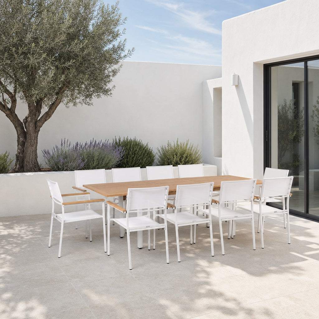 Comedor de Jardín Niza 10 Plazas — Mesa y Sillas Apilables | Blanco