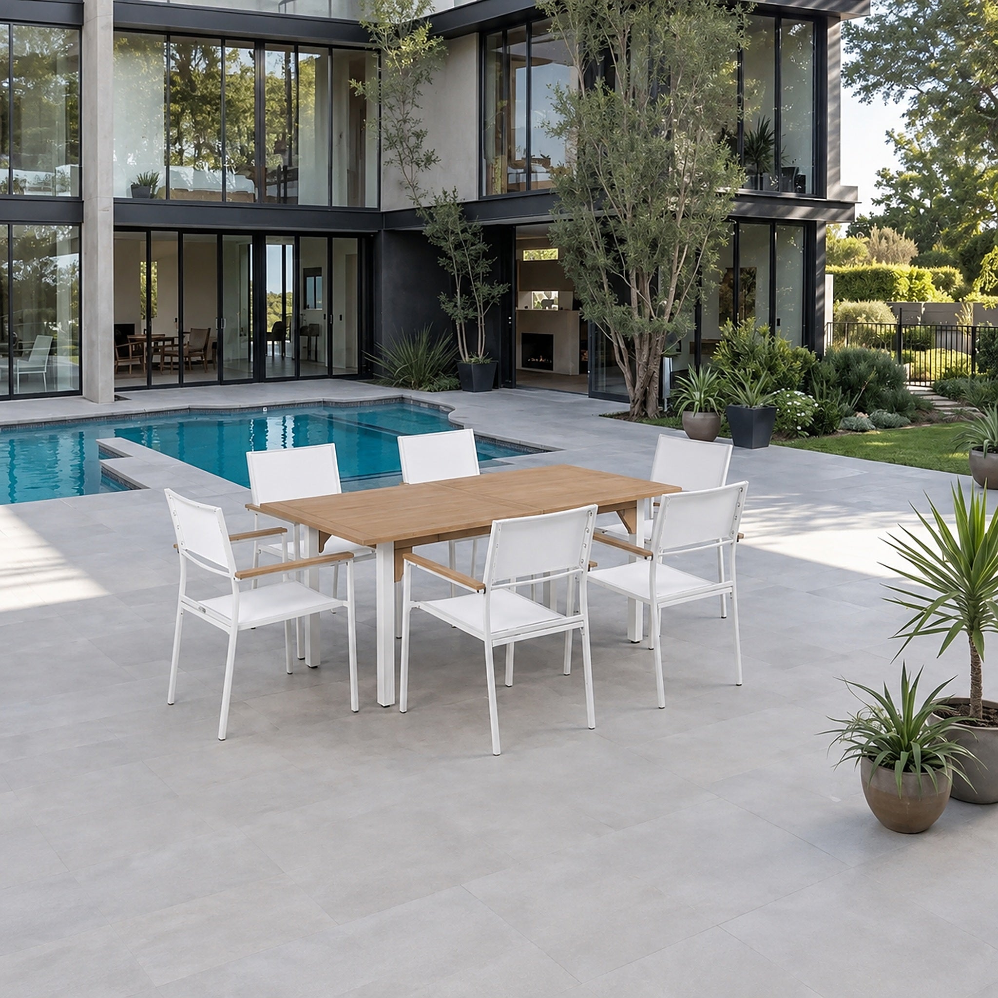 Comedor de Jardín Niza 6 Plazas — Mesa y Sillas Apilables | Blanco
