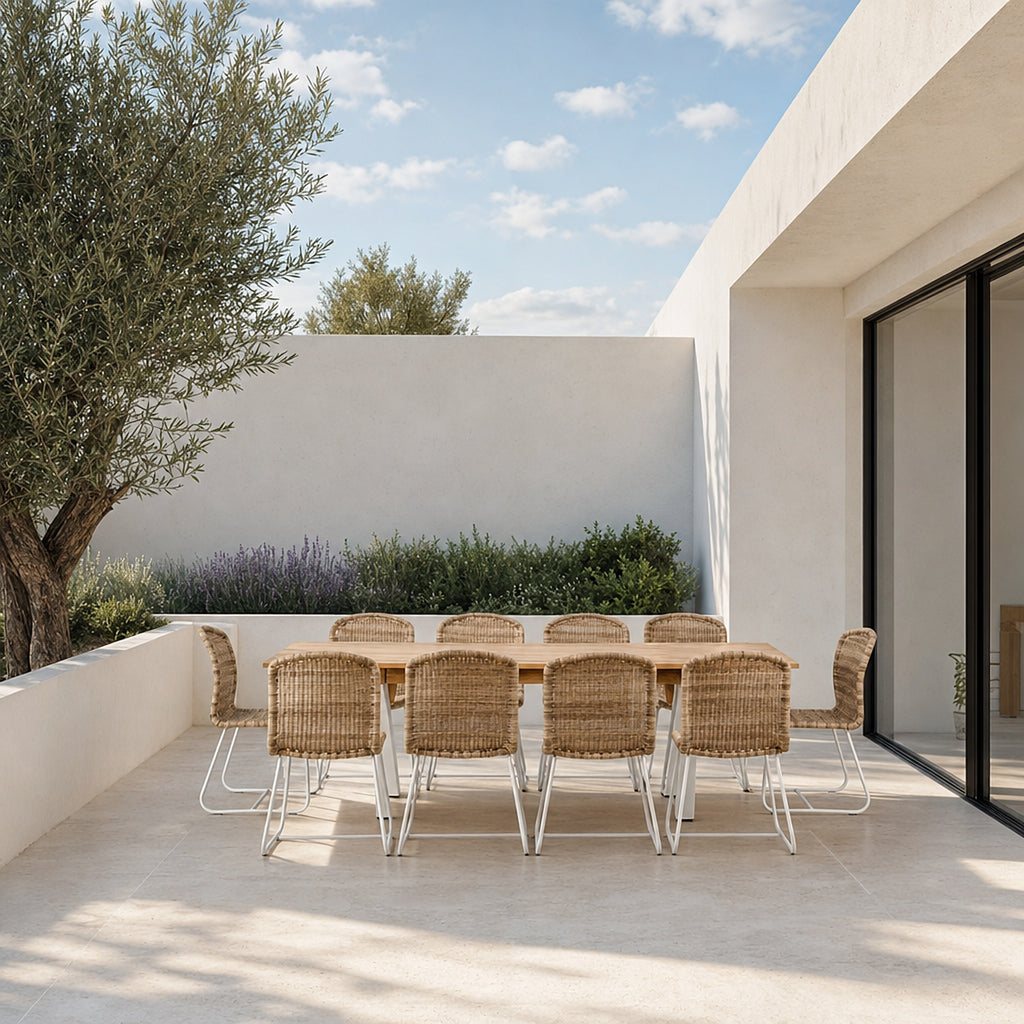 Comedor de Jardín Venecia 10 Plazas — Mesa Alta, Acero y Ratán