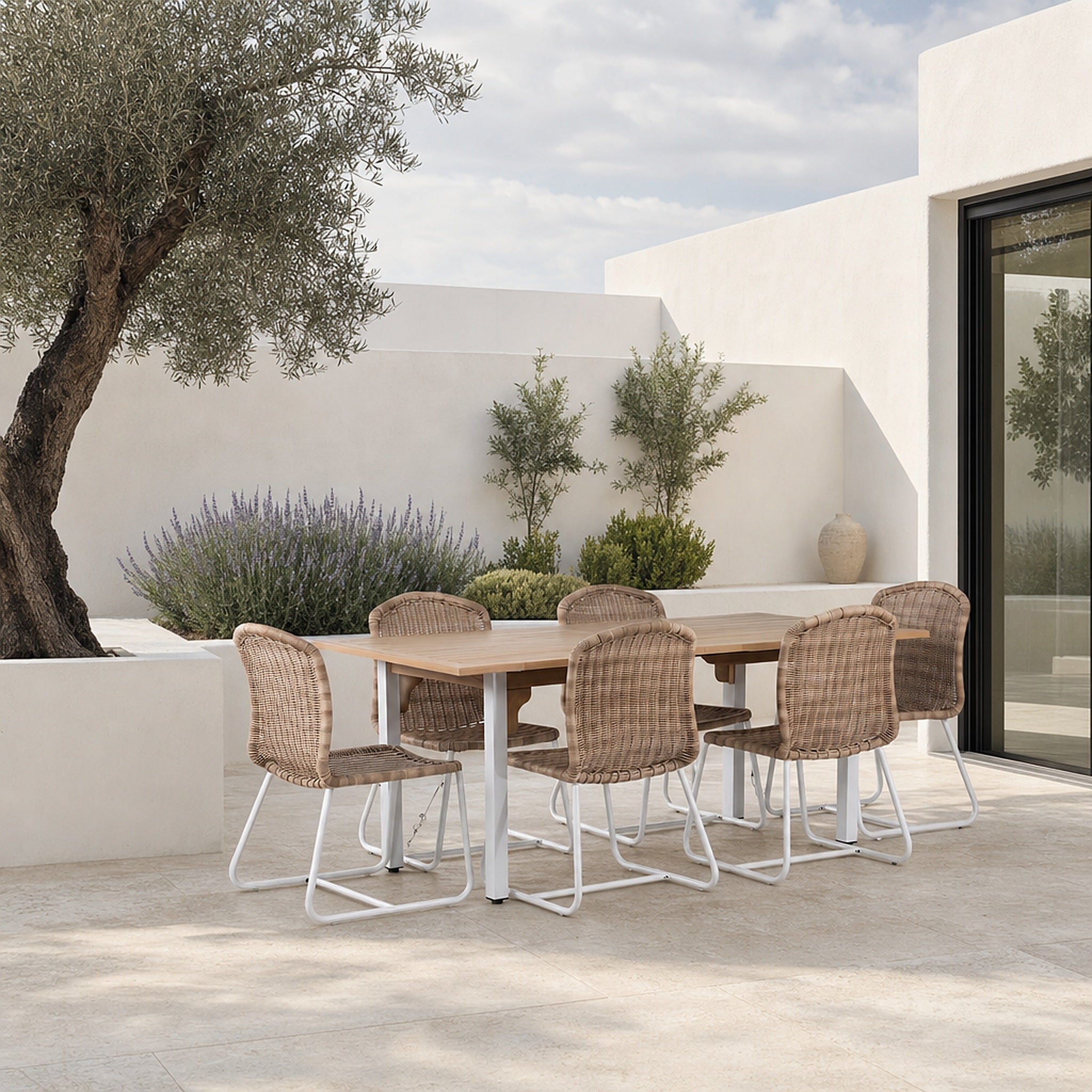 Comedor de Jardín Venecia 6 Plazas — Mesa Extensible 180-240cm, Acero y Ratán