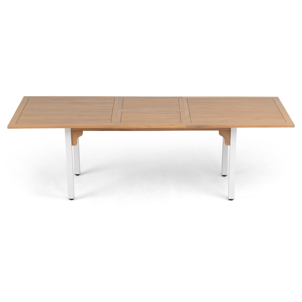 Mesa de comedor de jardín Venecia extensible en madera con patas blancas