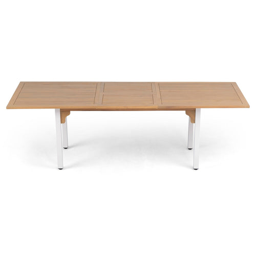 Mesa de comedor de jardín Venecia extensible en madera con patas blancas